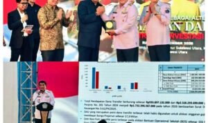 Ket Foto : Gubernur Sulut Yulius Selvanus menyampaikan keynote speech dalam Sarasehan Nasional tentang obligasi daerah di Ruang CJ. Rantung, menegaskan pentingnya inovasi pembiayaan untuk menjaga ritme pembangunan daerah. (Foto:Istimewa)