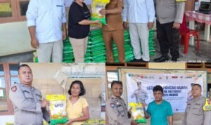 Ket foto: Warga tersenyum bahagia membawa pulang bahan pokok murah—sebuah wajah keadilan sosial yang dihadirkan Bulog SulutGo bersama Polresta Manado. (Foto: istimewa)