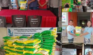 Ket foto: Tangan negara menyentuh rakyat — Bulog SulutGo dan Polres Minahasa hadir membawa harapan melalui Gerakan Pangan Murah di Langowan. ( Foto: istimewa)