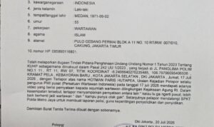 Ket foto : Dokumen Surat Tanda Penerimaan Laporan (STTLP) di Polda Metro Jaya terkait laporan PWI Pusat atas dugaan penghinaan terhadap wartawan. (Istimewa)