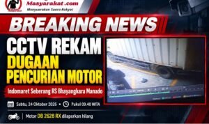 Ket foto : Rekaman CCTV di Indomaret seberang RS Bhayangkara Manado diduga merekam aksi seorang pria membawa sepeda motor milik warga pada Sabtu (24/10/2026). (Istimewa)