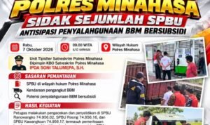 Ket Foto : Satreskrim Polres Minahasa melalui Unit Tipidter bersama SBM Pertamina Wilayah 2 dan 3 melaksanakan sidak di sejumlah SPBU untuk mengantisipasi penyalahgunaan BBM bersubsidi, Rabu (7/10/2026).