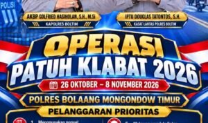 Ket Foto : Kapolres Boltim AKBP Golfried Hasiholan, S.H., M.Si., mengajak masyarakat mendukung Operasi Patuh Klabat 2026 dengan mengutamakan keselamatan dan ketertiban berlalu lintas. (Istimewa)